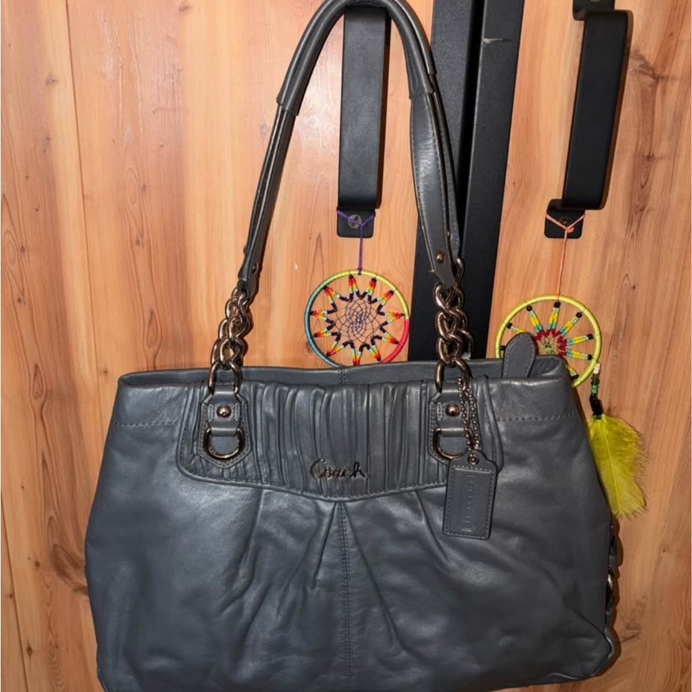 Coach Gray Leather Shoulder Tote and Wallet